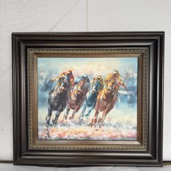 Hand-Painted Oil Painting Wooden Frame 35” x 32”