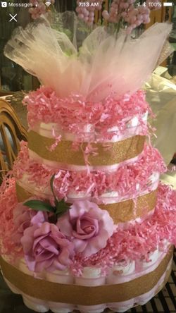 Pink and Gold Pamper Cake for a Baby Girl Shower