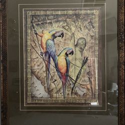 Vibrant Steve Butler Macaw Print - Tropical Bird Art on Vintage Map