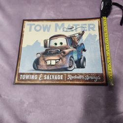 TOW MATER Disney Pixar Cars TOWING & SALVAGE Radiator Springs Vintage Ad Sign