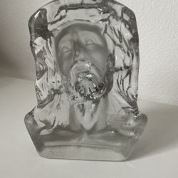 Jesus Christ Christian Book End Frosted Clear Glass Sculpture