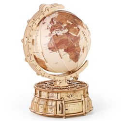 3D Puzzles for Adults, Illuminated World Globe for Adult with Stand, 3D Wood Music Box Puzzle with Space Projector for Adult, Create Hobbies Craft Bui