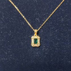 Emerald & White Sapphire Necklace 