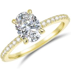 Oval Cut 14K Gold VVS Moissanite Engagement Ring 1.0 CT Classic 4-Prong hidden halo engagement Promise Rings