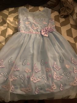 Girls light blue , pink butterfly dress
