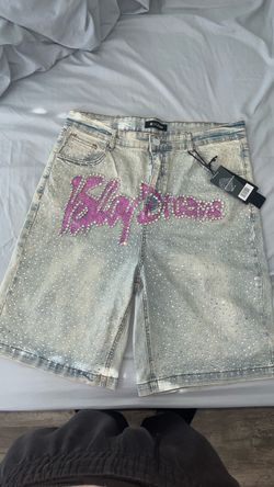 Studded Rhinestone Graphic Denim Shorts