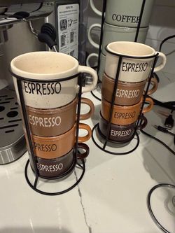 8-Piece Espresso Cup Set with Metal Racks