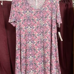 LuLaRoe Perfect T Top Swing Shirt Geometric Aztec Pink Purple Gray XS New