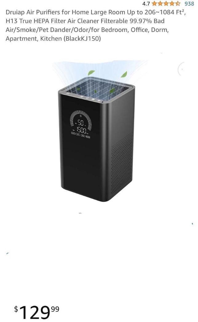Air Purifiers for Home Large Room Up to 206~1084 F+2
