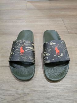 Polo Ralph Lauren Slide Men Size 14 Scenic Print Floral Sandal Camo Green Orange