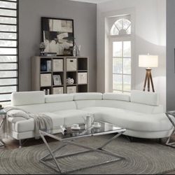 NEW! White Leather Sectional Sofa Couch