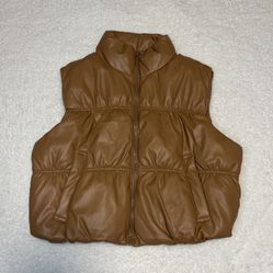 Love Tree Women Brown Faux Leather Puffer Vest 