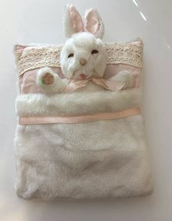 Vintage White & Pink Bunny Plush/plushie/Stuffed Animal Kitschy/Kitsch, Nursery Decor 