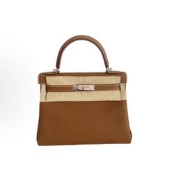 HERMES Kelly 28 Silver Buckle Togo Leather Kelly Bag Single Shoulder Handbag Women's Brown(154)67