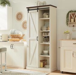 72" Tall Farmhouse Storage Cabinet, Large Kitchen Pantry With Sliding Barn Doors & Adjustable Shelves, Versatile Cupboard For Kitchen, Dining Room, Ba