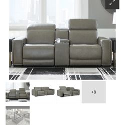 Correze 3-Piece Dual Power Leather Reclining Modular Loveseat with Console