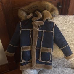 Blue And Brown Shearling Coat Size 5 Kids