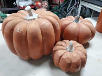 3 large plaster pumpkins