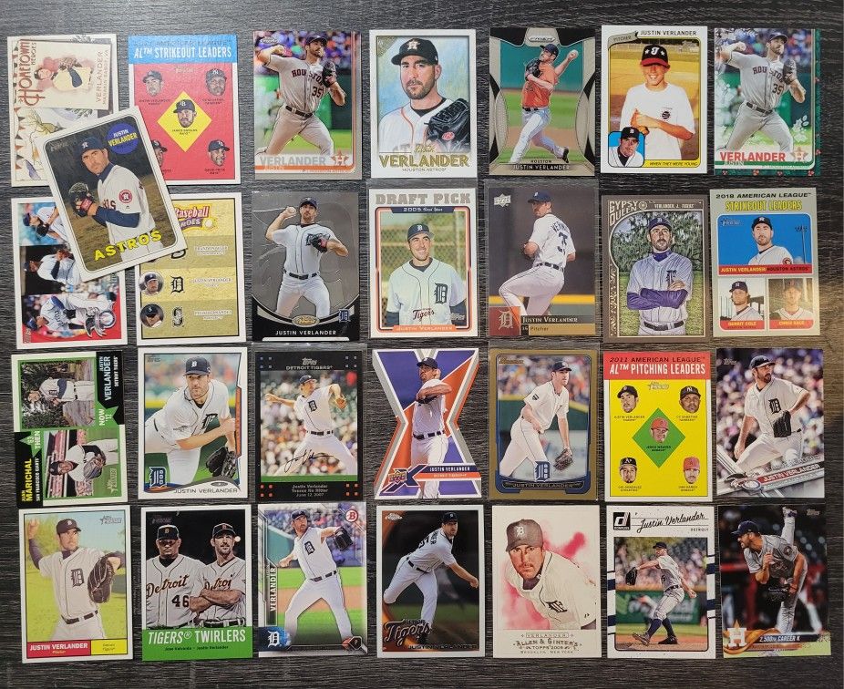 (28) Justin Verlander All Different Baseball Card Lot Detroit Tigers Houston Astros - (3) Available