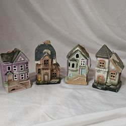 Vintage Ceramic Christmas Ornaments Lot Of 4 Houses