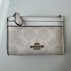 White Coach Mini Skinny ID Wallet Case Signature Canvas Coin Purse