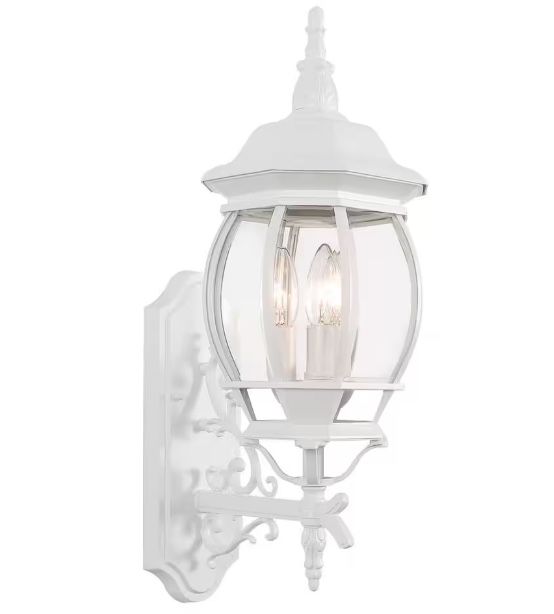 Outdoor 3-Light White Aluminum Wall Sconce with Clear Glass Shade