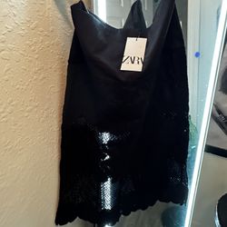 ZARA NWT semi-sheer black skirt size Large 