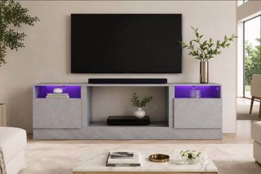 Modern T V Stan d for T V Up to 75" T V, 70 ''Gray Television Console Table Cabinets with Storage