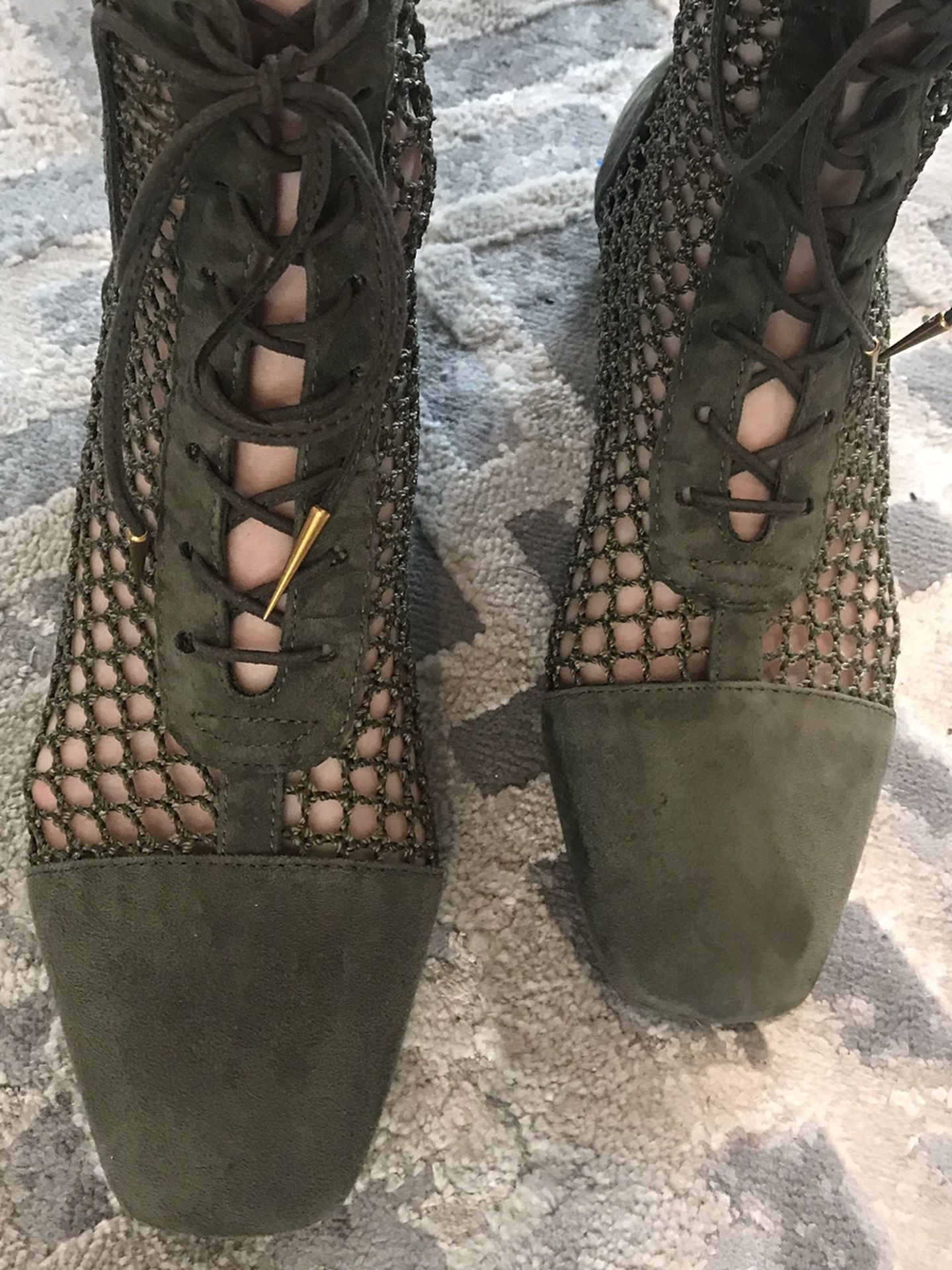 Gorgeous Suede Army Green Fishnet Boots 