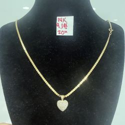 14K Solid Gold Chain and Pendant For Wedding DIAMONDS 💎 STONES 9.1Gr 20 Inches Long 