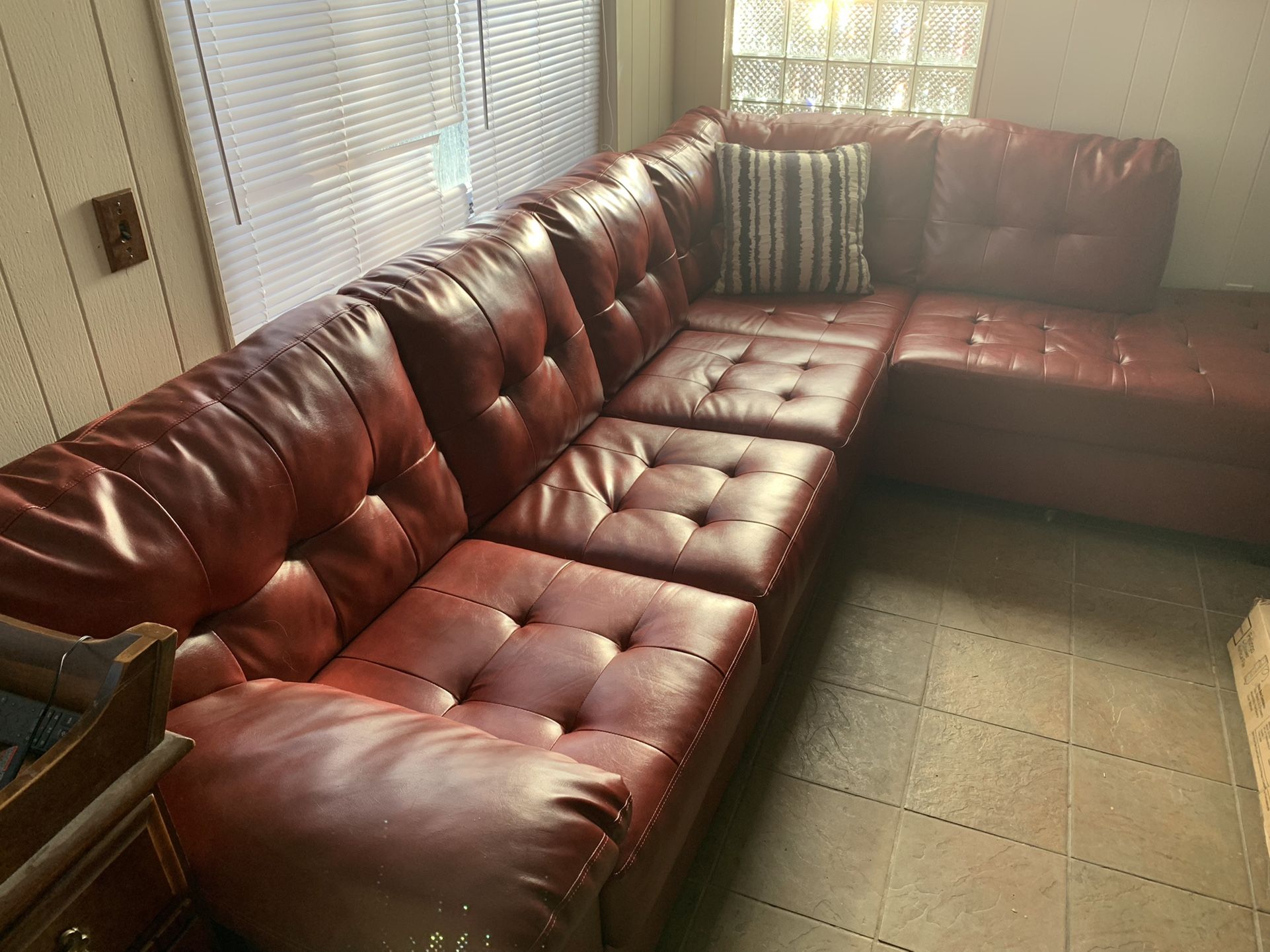 High Quality Red Leather Blend  2 Pc Sectional Sofa
