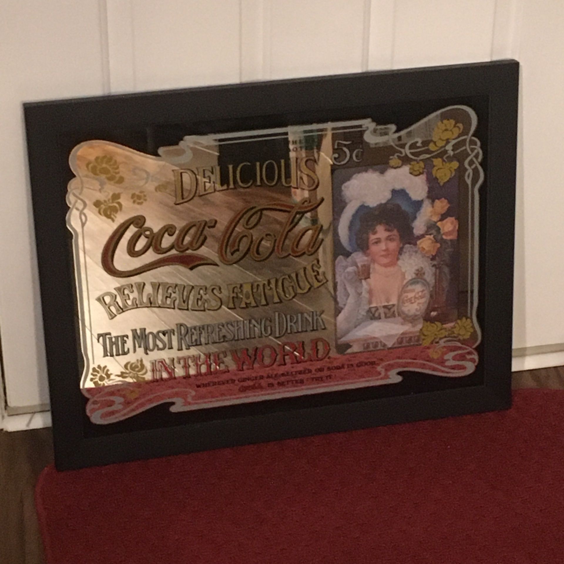 Large Old School Framed Coca Cola Mirror