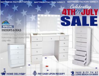 Vanity Dresser Bundle Set With Nightstand White Fully Assembled