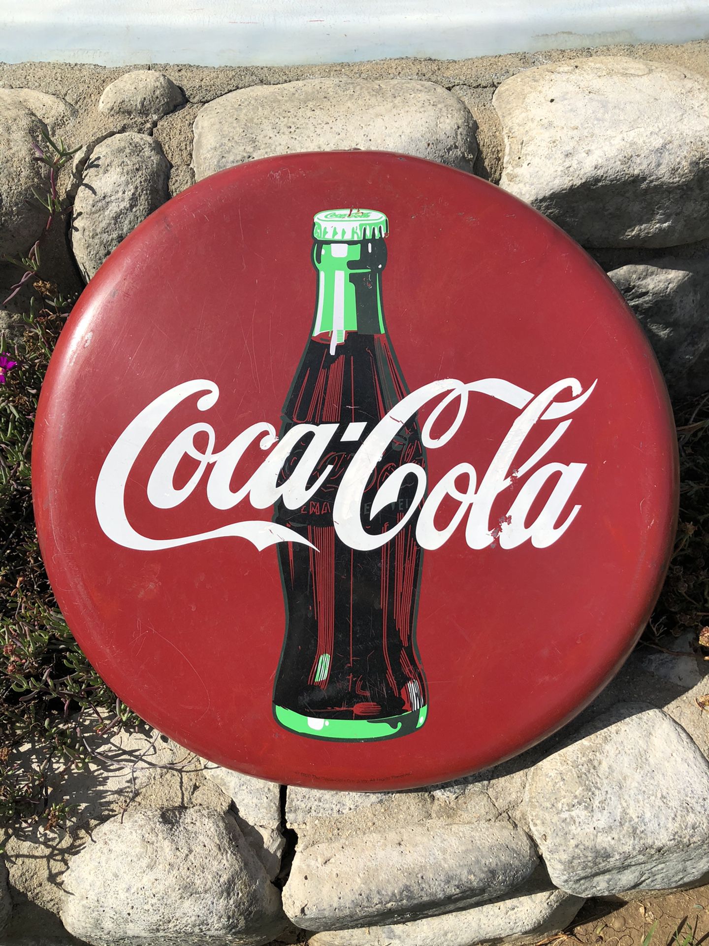 Vintage Coca Cola Advertising Sign — Metal 20 inch Button — Coca Cola Company 1990