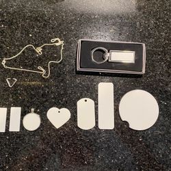 Lot of 8 Styles Sublimation Blank Supplies: Photo Keychain Coaster Necklace etc.