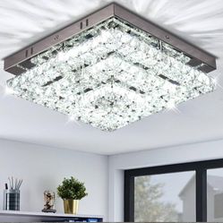 11.8" Crystal Chandelier LED Crystal Flush Mount Ceiling Light Modern Chandeliers Square Ceiling Light for Bedrooms Hallway Kitchen Office (6500K Cool