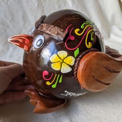 Handpainted Coconut Bird Coin Bank Piggy Bank