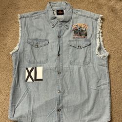Sturgis Light Blue Denim XL Vest Frayed Arm Bike Week 2019 Black Hills Rally
