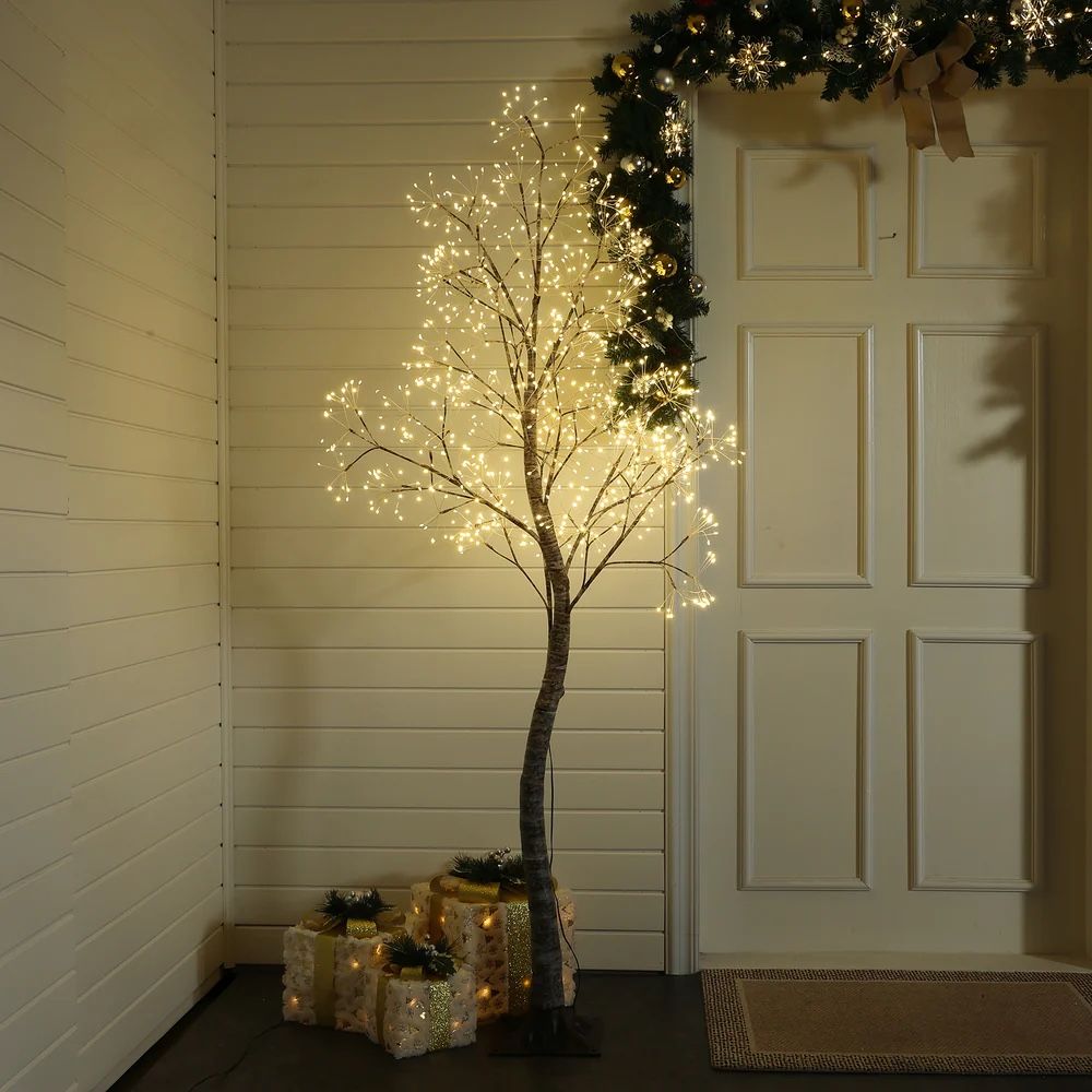 Pre-Lit with Faux Tree Trunk Birch Artificial Tree, 5.9ft ，HD2436
