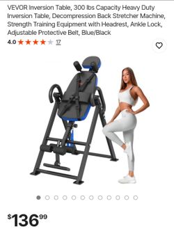 VEVOR Inversion Table, 300 lbs Capacity Heavy Duty Inversion Table, Decompression Back Stretcher Machine, Strength Training Equipment with Headrest, A