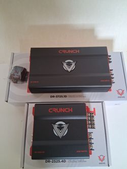 CRUNCH 2525 WATTS 4 CHANNEL BUILT IN CROSSOVER & 3725 WATTS MONOBLOCK 1 OHM STABLE BUILT IN CROSSOVER WITH BASS CONTROL CAR AMPLIFIER