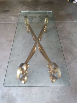 Glass Top Coffee Table with Gold Iron Base