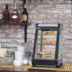 15" Commercial Food Warmer Display Pizza Warmer, 3-Tier Electric Countertop Food Warmer w/LED Lighting Adjustable Removable Shelves Glass Door, Pastry