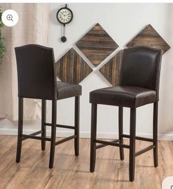 Dark Brown Faux Leather Bar Stools Set of 2