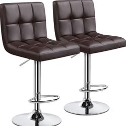 Adjustable Height Bar Stools Brown Set 