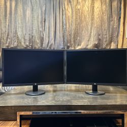 Two ( dual ) HP V24 24” inches LED Full HD 1080p AMD FreeSync 1ms 75Hz VGA HDMI VESA compliant computer monitors 