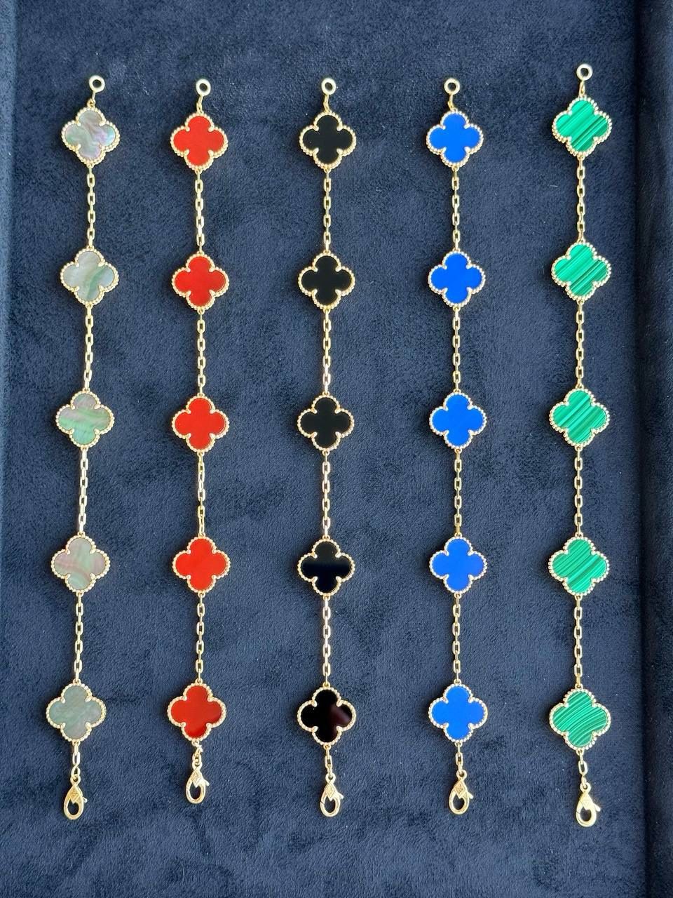 18k yellow gold Van cleef style clover shape stone bracelets