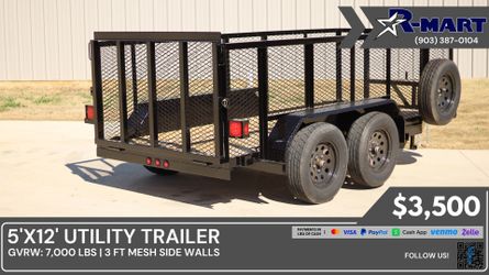 5’X12’ R-MART UTILITY TRAILER W/ 3’ MESH WALLS