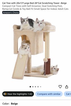 Beige Cat Tree Tower with Condo and Scratching Post