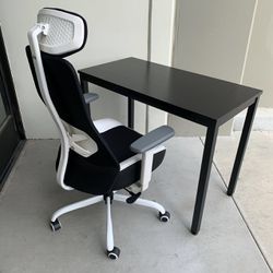 New In Box 40x20x30 Inch Tall Computer Black Table With Office Mesh Chair Furniture Combo Set Black Or White  Accent